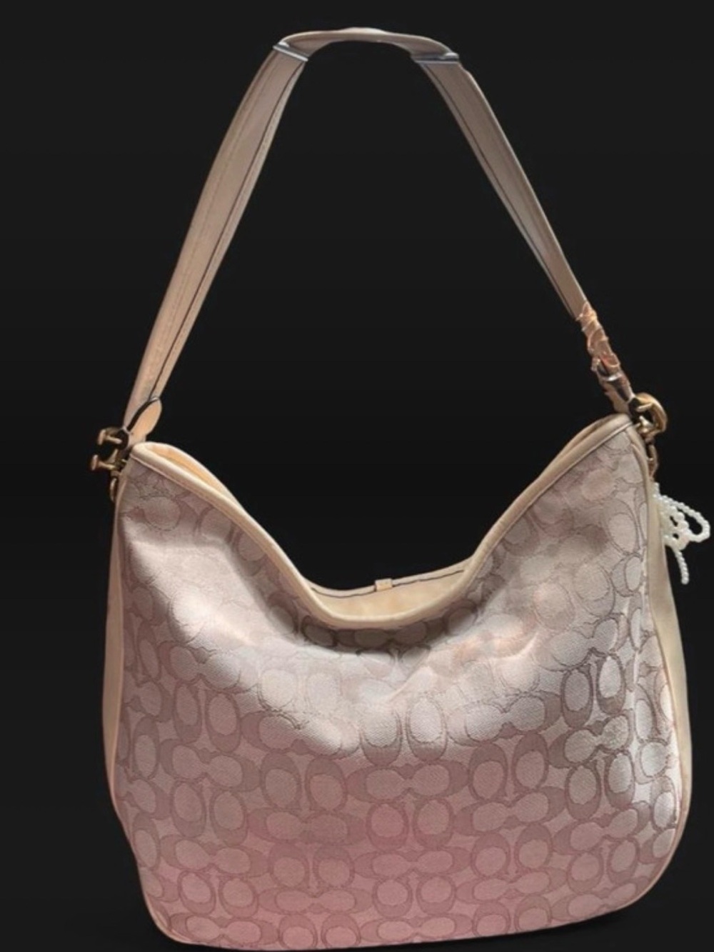 Designer-Inspired Beige Signature Hobo Shoulder Bag